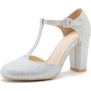Women's T-Strap Block Chunky Heel Mary Jane Pumps Cut Out Wedding Dress Shoes