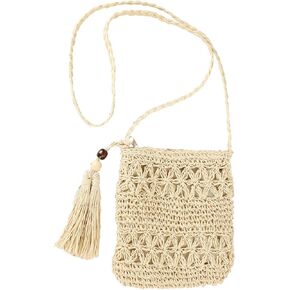 CHIC DIARY Small Straw Crossbody Bag Women Weave Rattan Shoulder Bag Beach Shoulder Purse with Tassel in Kuwait