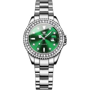 OLEVS Women's Casual Stainless Steel Watch, Small Wrist Simple Watch for Women, Elegant Diamond Roman Numerals Ladies Dress Watch