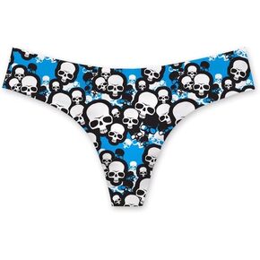 Dellukee Women's Thongs Cartoon Skull Print Stretch Breathable Panties Bikini Underwear