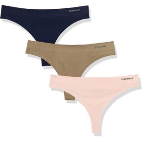 Terramar Women's Ultra Comfortable 4 Way Stretch Seamless No Show Thong Underwear 3 Pair