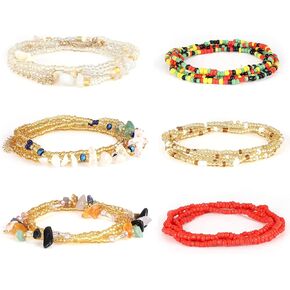 SAILIMUE 6 قطع سلاسل خرز الخصر للبطن للنساء سلاسل الخصر القابلة للتعديل أحجار ملونة مرنة أفريقية مثيرة بيكيني الشاطئ سلاسل الجسم مجوهرات الجسم in Kuwait