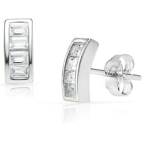 سوبيد سيلفر - اقراط باجيت من الفضة الاسترليني مرصعة بحجر زركونيا مكعب شفاف كريستالي | فضة استرلينية in Kuwait