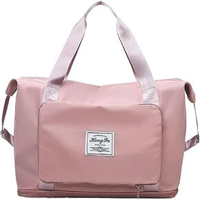 INVODA Travel Duffel Bag For Women and Men Waterproof Expandable Weekender Overnight Bag Carry on Tote Bag Dry Wet Separation Swim Sports Travel Gym Bag (Light Pink)