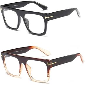 اي ال ال تي نظارات طبية مربعة كبيرة للجنسين بدون وصفة طبية بعدسات شفافة مسطحة, L in Kuwait