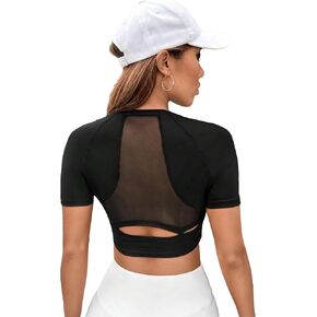 Floerns Women's Contrast Mesh Short Sleeve Cut Out Athletic Sports Tee Top in Saudi Arabia