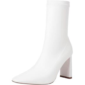 حذاء نسائي من TAEPUSR بمنتصف الساق ومقدمة مربعة وكعب مكتنز وكعب طويل للكاحل، حذاء طويل قابل للتمدد مع سحاب جانبي in Kuwait