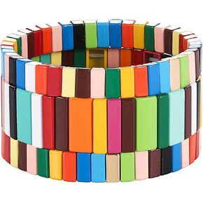 PHALIN المينا بلاط أساور قوس قزح بلاط حبة سوار للنساء الرجال مرونة تكويم colorblock حبلا تمتد سوار مجموعة اليدوية بوهيميا وضع الأساور للفتيات in Kuwait
