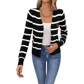 SweatyRocks Women's Striped Long Sleeve Button Down Cardigans Sweaters Open Front V Neck Outwear Knit Tops in Saudi Arabia