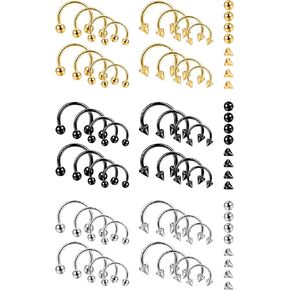 Dochais 48Pcs Septum Rings 16G Septum Jewelry Horseshoe Septum Ring Stainless Steel Septum Piercing Jewelry Eyebrow Tragus Daith Helix Piercing Lip Horseshoe Piercing for Women Men, Stainless Steel, in Kuwait