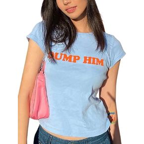 MISSACTIVER Women’s Dump Him Letter Print Crop T-Shirt Streetwear O-Neck Short Sleeve Crop Tops 2000s Aesthetics