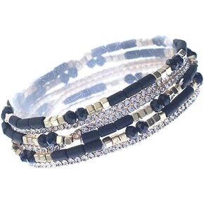 NTLX Multi Strand Beaded Stackable Stretch Bracelets for Women – Bohemian Boho Style Bracelets – Multi Color Layered Statement Bangles