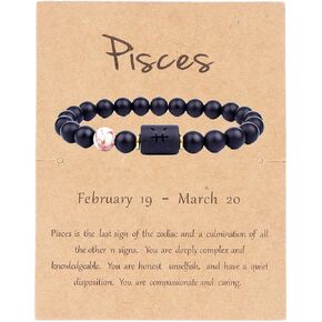 SAMOCO 12 Constellation Zodiac Signs Beads Bracelet Natural Black Onyx Stone Elastic Charm Bracelet for Women Men Birthday Gift