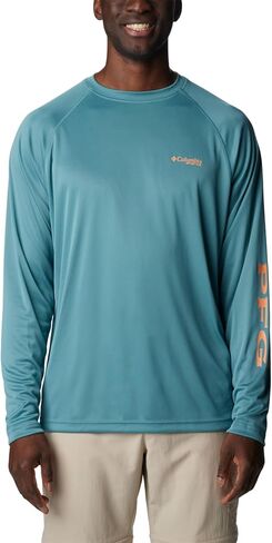 Columbia Men's Terminal Tackle Long Sleeve Shirt, Tranquil Teal/Orange Reef Logo, X-Large in Saudi Arabia
