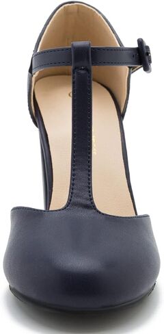 Women's T-Strap Mary Jane Pumps, Chunky Heel, Vintage Style, Cut Out, 3.54 Inch Round Toe Dress Shoes in Saudi Arabia