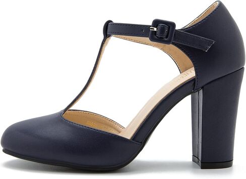 Women's T-Strap Mary Jane Pumps, Chunky Heel, Vintage Style, Cut Out, 3.54 Inch Round Toe Dress Shoes in Saudi Arabia