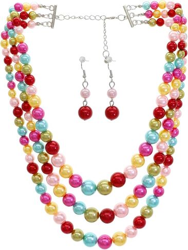 We We Three Layers Faux Pearl Necklace for Women Multi strand Pearl Necklace Earrings Set 1920s Pearl Costume Jewelry in Saudi Arabia