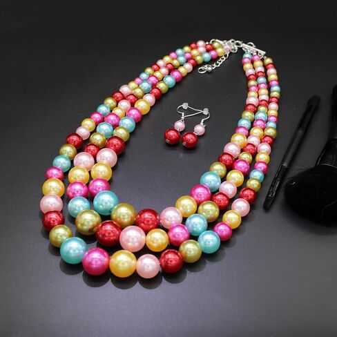 We We Three Layers Faux Pearl Necklace for Women Multi strand Pearl Necklace Earrings Set 1920s Pearl Costume Jewelry in Saudi Arabia