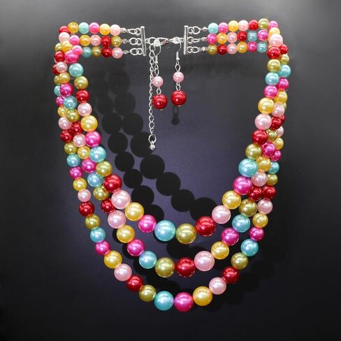 We We Three Layers Faux Pearl Necklace for Women Multi strand Pearl Necklace Earrings Set 1920s Pearl Costume Jewelry in Saudi Arabia
