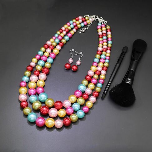We We Three Layers Faux Pearl Necklace for Women Multi strand Pearl Necklace Earrings Set 1920s Pearl Costume Jewelry in Saudi Arabia