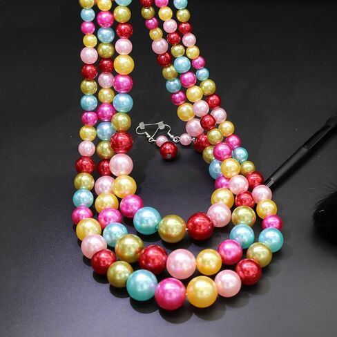 We We Three Layers Faux Pearl Necklace for Women Multi strand Pearl Necklace Earrings Set 1920s Pearl Costume Jewelry in Saudi Arabia