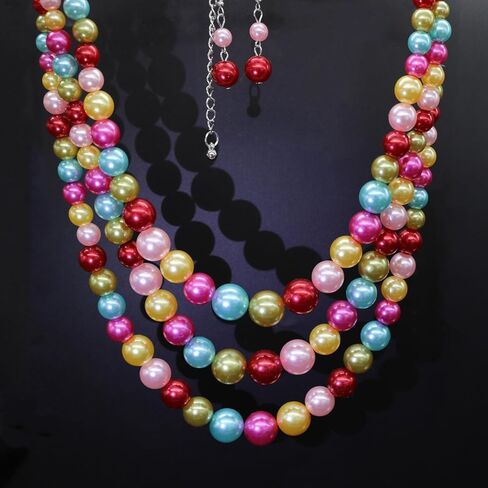 We We Three Layers Faux Pearl Necklace for Women Multi strand Pearl Necklace Earrings Set 1920s Pearl Costume Jewelry in Saudi Arabia