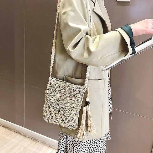 CHIC DIARY Small Straw Crossbody Bag Women Weave Rattan Shoulder Bag Beach Shoulder Purse with Tassel in Saudi Arabia