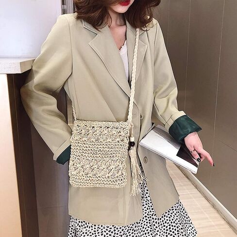 CHIC DIARY Small Straw Crossbody Bag Women Weave Rattan Shoulder Bag Beach Shoulder Purse with Tassel in Saudi Arabia