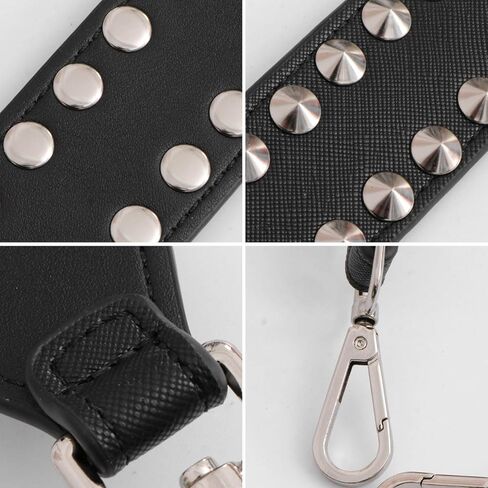 Artibetter Wide Leather Shoulder Bag Strap with siliver Studded Design Replacement Cross Body Handbag Purse Guitar Style Strap (Black) in Saudi Arabia