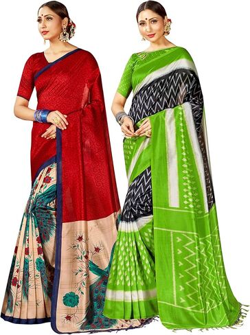 مجموعة أزياء إلينا مكونة من قطعتين من الساري الهندي للسيدات من ميسور آرت حرير مطبوع لحفلات الزفاف الهندية || ديوالي هدية كومبو ساري in Kuwait