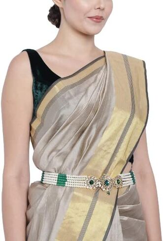 I Jewels 18K Gold Plated Indian Wedding Bollywood Kundan & Pearl Studded Adjustable Kamarband/Belly Chain For Women/Girls (B036G) in Saudi Arabia