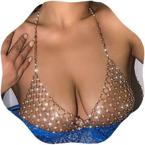 CASOLVX حجر الراين الصدر الجسم سلسلة الذهب الصدرية الجسم سلسلة مثير كريستال الجسم سلسلة الصيف شاطئ بيكيني الجسم سلسلة مجوهرات للنساء والفتيات في سن المراهقة in Kuwait