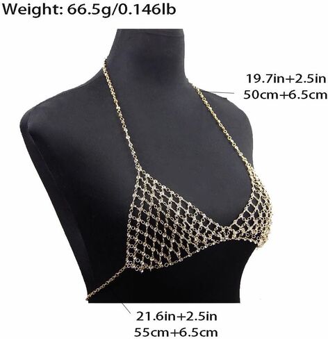 CASOLVX حجر الراين الصدر الجسم سلسلة الذهب الصدرية الجسم سلسلة مثير كريستال الجسم سلسلة الصيف شاطئ بيكيني الجسم سلسلة مجوهرات للنساء والفتيات في سن المراهقة in Kuwait