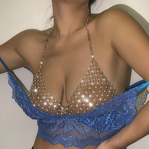 CASOLVX حجر الراين الصدر الجسم سلسلة الذهب الصدرية الجسم سلسلة مثير كريستال الجسم سلسلة الصيف شاطئ بيكيني الجسم سلسلة مجوهرات للنساء والفتيات في سن المراهقة in Kuwait