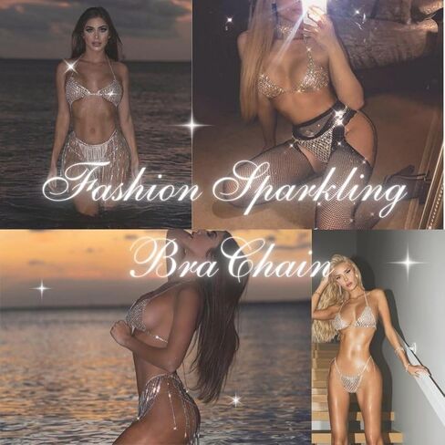 CASOLVX حجر الراين الصدر الجسم سلسلة الذهب الصدرية الجسم سلسلة مثير كريستال الجسم سلسلة الصيف شاطئ بيكيني الجسم سلسلة مجوهرات للنساء والفتيات في سن المراهقة in Kuwait