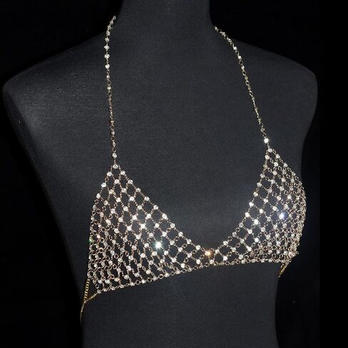 CASOLVX حجر الراين الصدر الجسم سلسلة الذهب الصدرية الجسم سلسلة مثير كريستال الجسم سلسلة الصيف شاطئ بيكيني الجسم سلسلة مجوهرات للنساء والفتيات في سن المراهقة in Kuwait