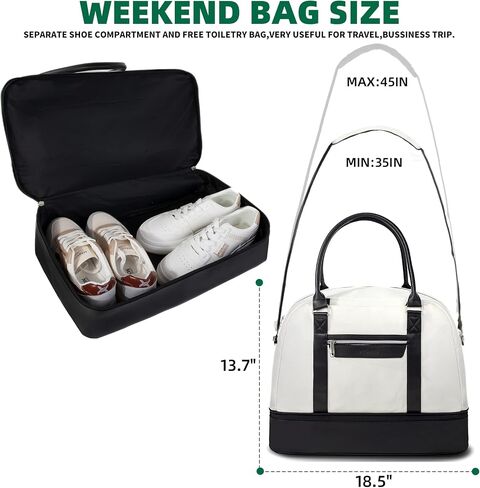 Travel Duffel Bag with Toiletry Bag for Women, Foldable Weekender Bag with Shoe Compartment Personal Item Overnight Bags Carry On Luggage Bag Gym Sport, Black in Saudi Arabia