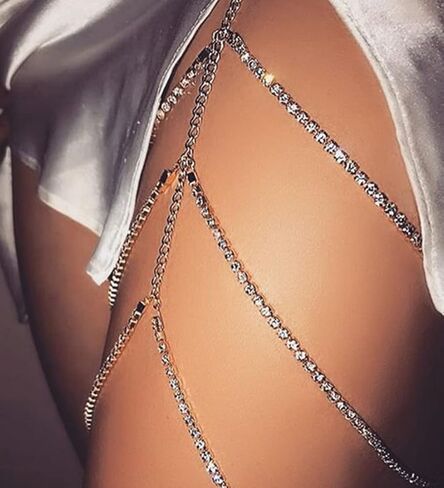 Wekicici Rhinestone Sexy Leg Chain Glitter Body Chain Nightclub Fashion Costume Accessories for Women and Girl in Kuwait