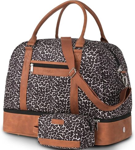Travel Duffel Bag with Toiletry Bag for Women, Foldable Weekender Bag with Shoe Compartment Personal Item Overnight Bags Carry On Luggage Bag Gym Sport, Black in Saudi Arabia