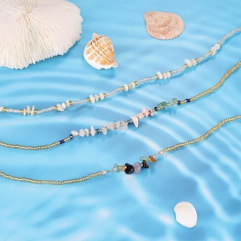 SAILIMUE 6 قطع سلاسل خرز الخصر للبطن للنساء سلاسل الخصر القابلة للتعديل أحجار ملونة مرنة أفريقية مثيرة بيكيني الشاطئ سلاسل الجسم مجوهرات الجسم in Kuwait