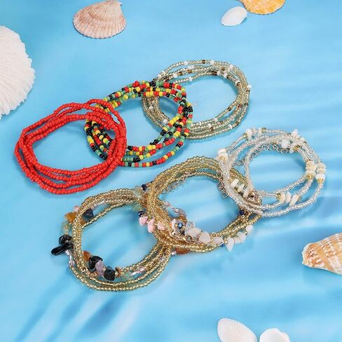 SAILIMUE 6 قطع سلاسل خرز الخصر للبطن للنساء سلاسل الخصر القابلة للتعديل أحجار ملونة مرنة أفريقية مثيرة بيكيني الشاطئ سلاسل الجسم مجوهرات الجسم in Kuwait