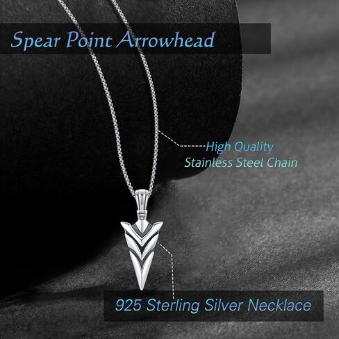 AUDINCEED Viking Necklace for Men 925 Sterling Silver Raven Skull/Wolf/Spear Point Arrowhead/Africa Map Necklace Bird Norse Animal Ancient Protection Amulet Talisman Goth Jewelry for Men Women in Saudi Arabia