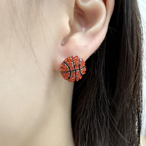 CZ Sport Ball Stud Earrings for Women Girls Silver Plated Cubic Zirconia Crystal Soccer Volleyball Softball Basketball Baseball American Football Ball Earring Game Match Team Player Fan Gifts Souvenirs in Saudi Arabia