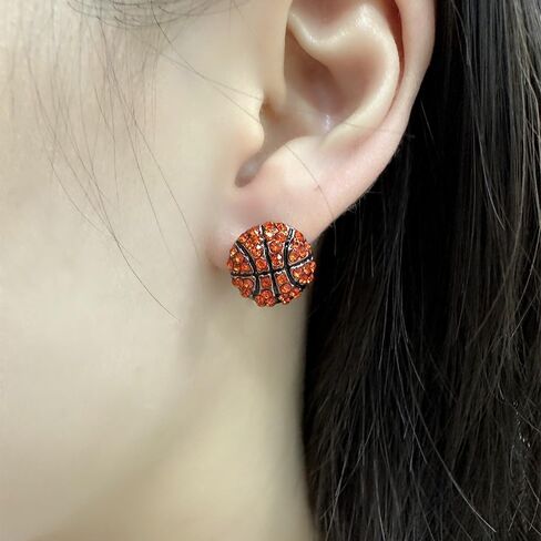 CZ Sport Ball Stud Earrings for Women Girls Silver Plated Cubic Zirconia Crystal Soccer Volleyball Softball Basketball Baseball American Football Ball Earring Game Match Team Player Fan Gifts Souvenirs in Saudi Arabia