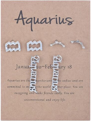 3 Pairs New Card Packaging Horoscope Zodiac Stud Earrings 12 Constellation Astrology 18K Gold Plated Little Ear Stud for Women Girls Teens Friendship Jewelry Gift in Saudi Arabia