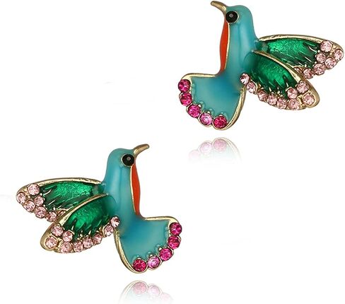 coadipress Colorful Bird Stud Earrings for Women Girls Unique Cute Enamel Small Crystal Metal Flying Animal Magpie Hummingbird Statement Studs Jewelry in Saudi Arabia