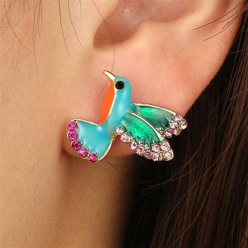 coadipress Colorful Bird Stud Earrings for Women Girls Unique Cute Enamel Small Crystal Metal Flying Animal Magpie Hummingbird Statement Studs Jewelry in Saudi Arabia