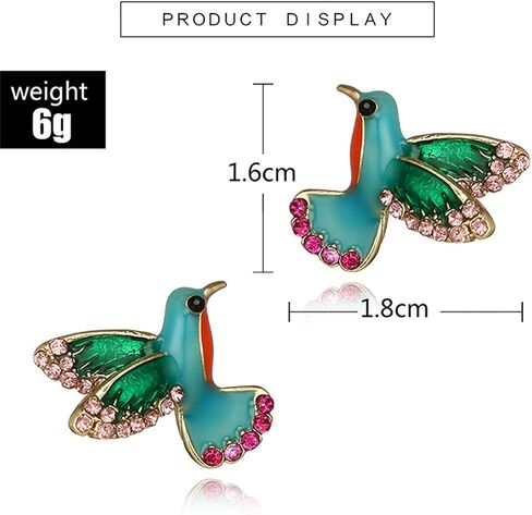 coadipress Colorful Bird Stud Earrings for Women Girls Unique Cute Enamel Small Crystal Metal Flying Animal Magpie Hummingbird Statement Studs Jewelry in Saudi Arabia