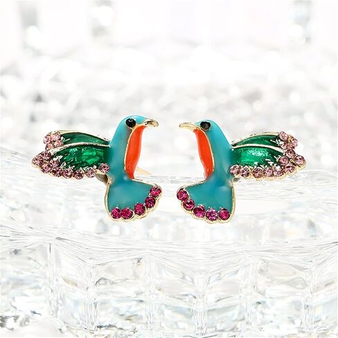 coadipress Colorful Bird Stud Earrings for Women Girls Unique Cute Enamel Small Crystal Metal Flying Animal Magpie Hummingbird Statement Studs Jewelry in Saudi Arabia