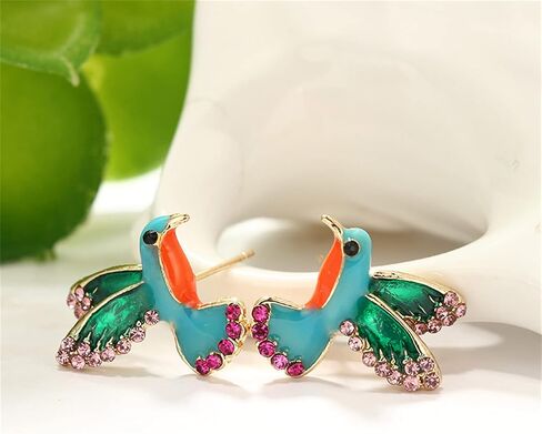 coadipress Colorful Bird Stud Earrings for Women Girls Unique Cute Enamel Small Crystal Metal Flying Animal Magpie Hummingbird Statement Studs Jewelry in Saudi Arabia